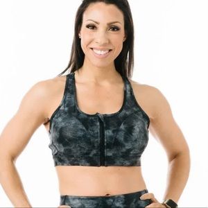 ZYIA Gray Stonewashed Front Zipper Strappy Bra